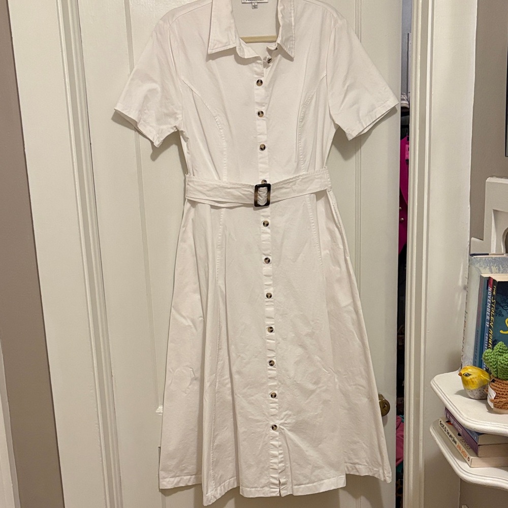 Chic White Belted Midi Dress